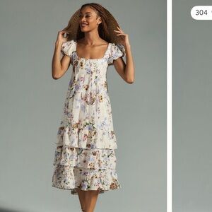 Anthropologie Tiered Cap-Sleeve Dress